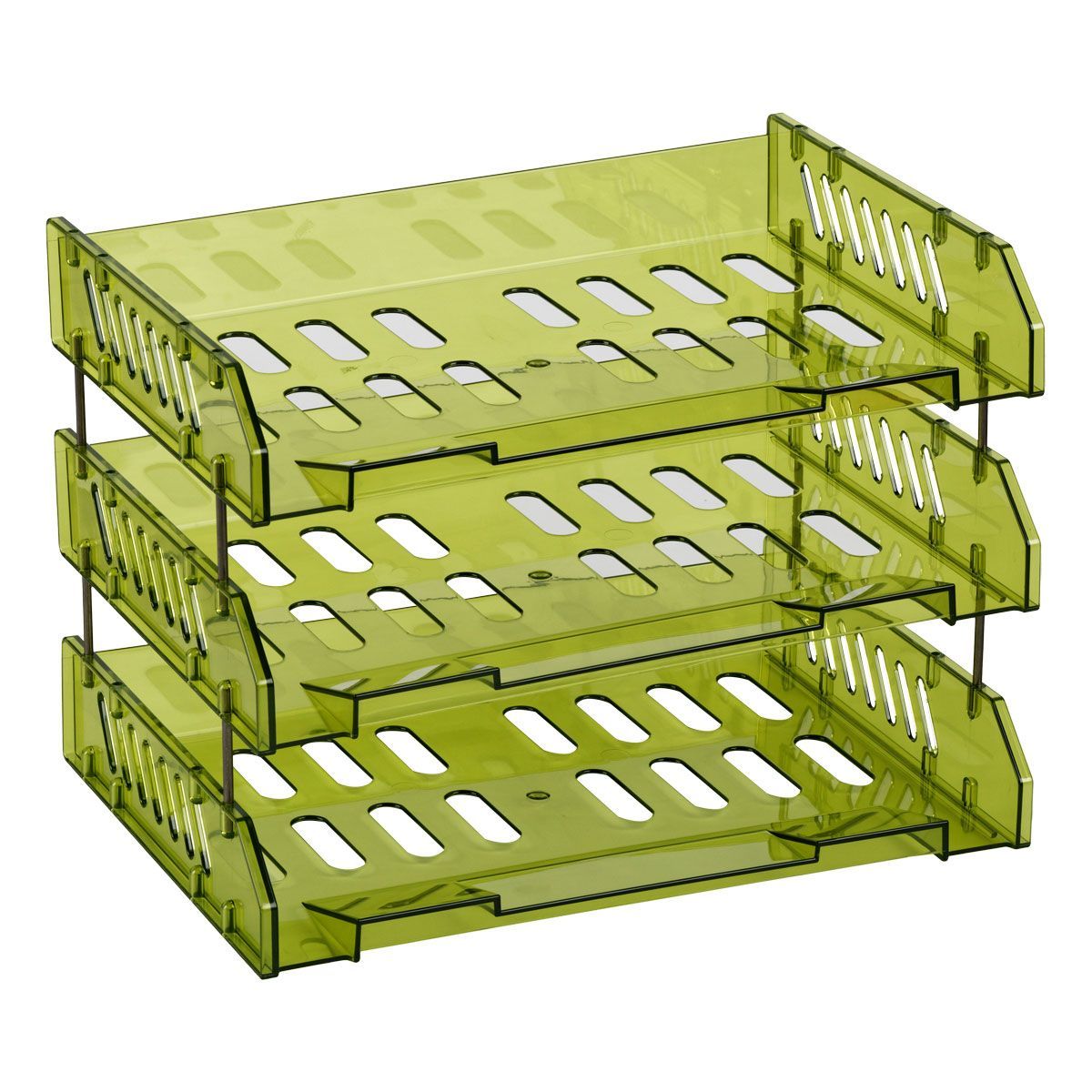 Лоток для бумаг горизонтальный СТАММ "Сити", набор 3шт., на мет. стержнях, широкая загрузка, зеленый лайм