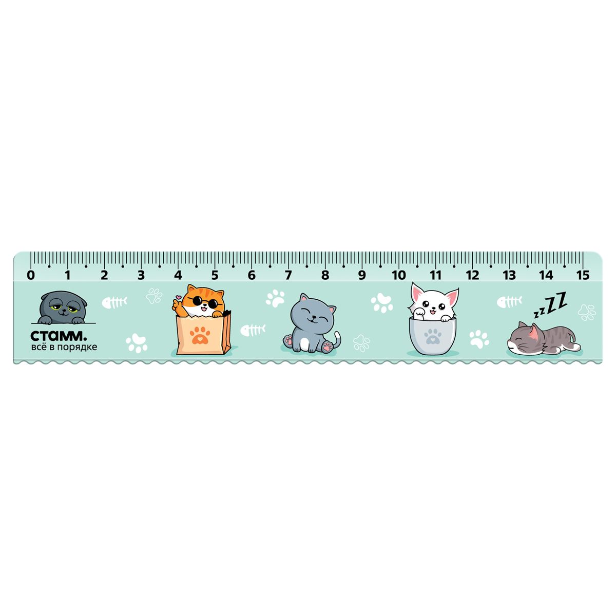 Линейка 15см СТАММ "Коты", пластиковая, с волнистым краем, европодвес РОССИЯ СТАММ СТАММ  ТНВЭД 9017801000