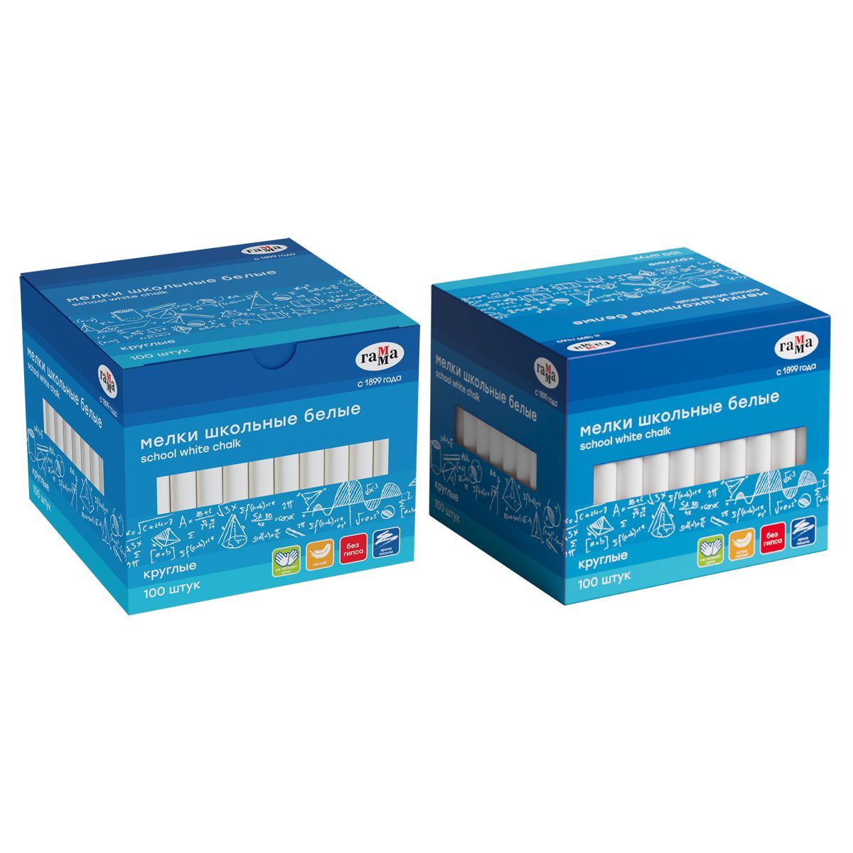 Мелки школьные Гамма, белые, 100шт., мягкие, круглые, картонная коробка