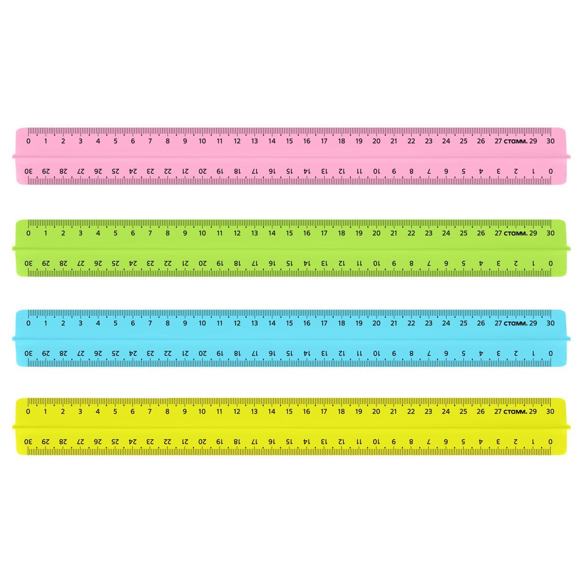 Линейка 30см СТАММ, пластиковая, с держателем, прозрачная, неоновые цвета, ассорти