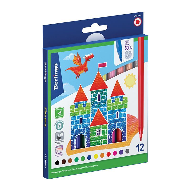Фломастеры Berlingo "Замки", 12цв., смываемые, картон, европодвес КИТАЙ Berlingo BERLINGO_ 10702070/160721/0217503 ТНВЭД 9608200000