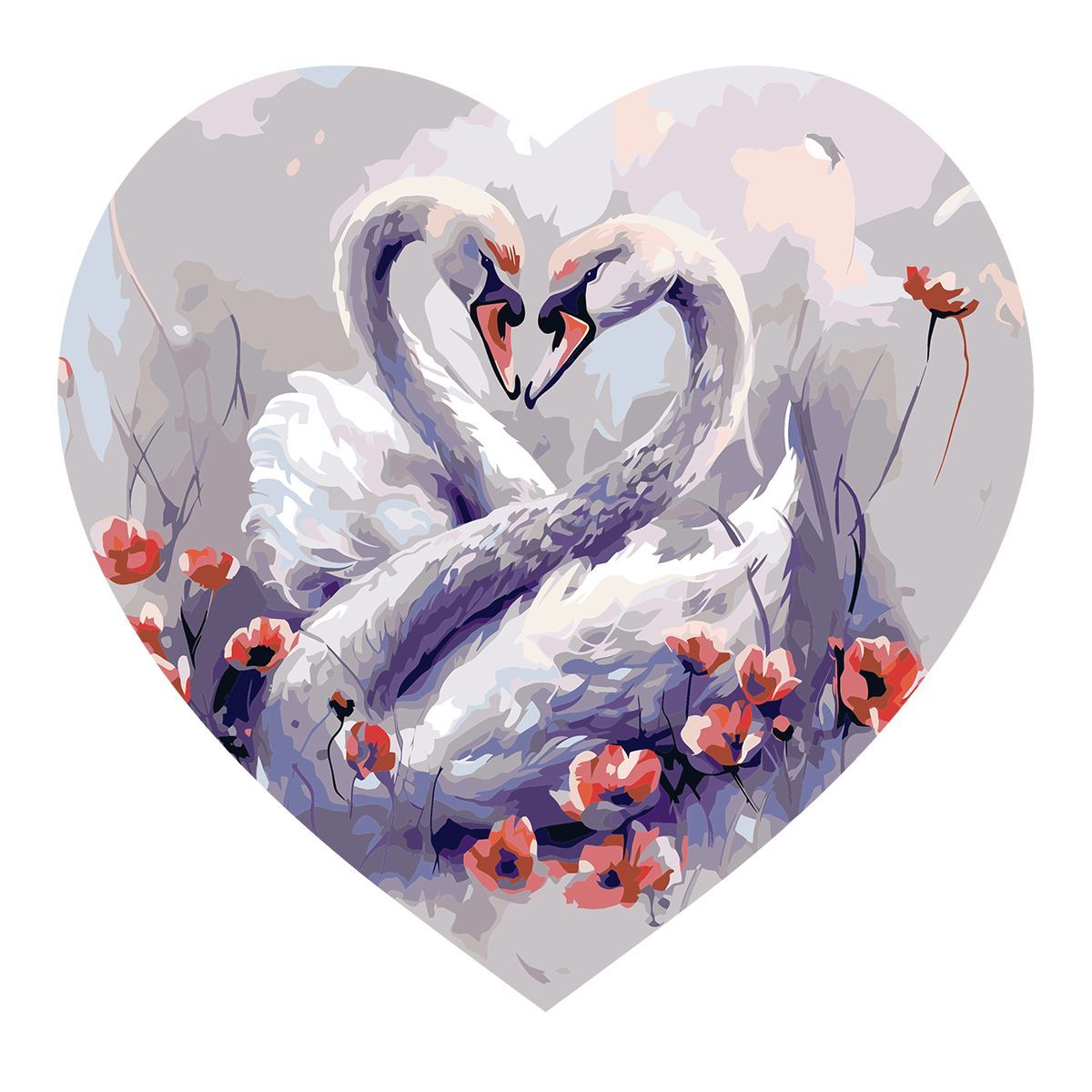 Картина по номерам на фигурном холсте ТРИ СОВЫ "Лебединая верность", форма сердце, с акриловыми красками и кистями КИТАЙ ТРИ СОВЫ ТРИ СОВЫ 10702070/160625/5203041/1 ТНВЭД 3213100000