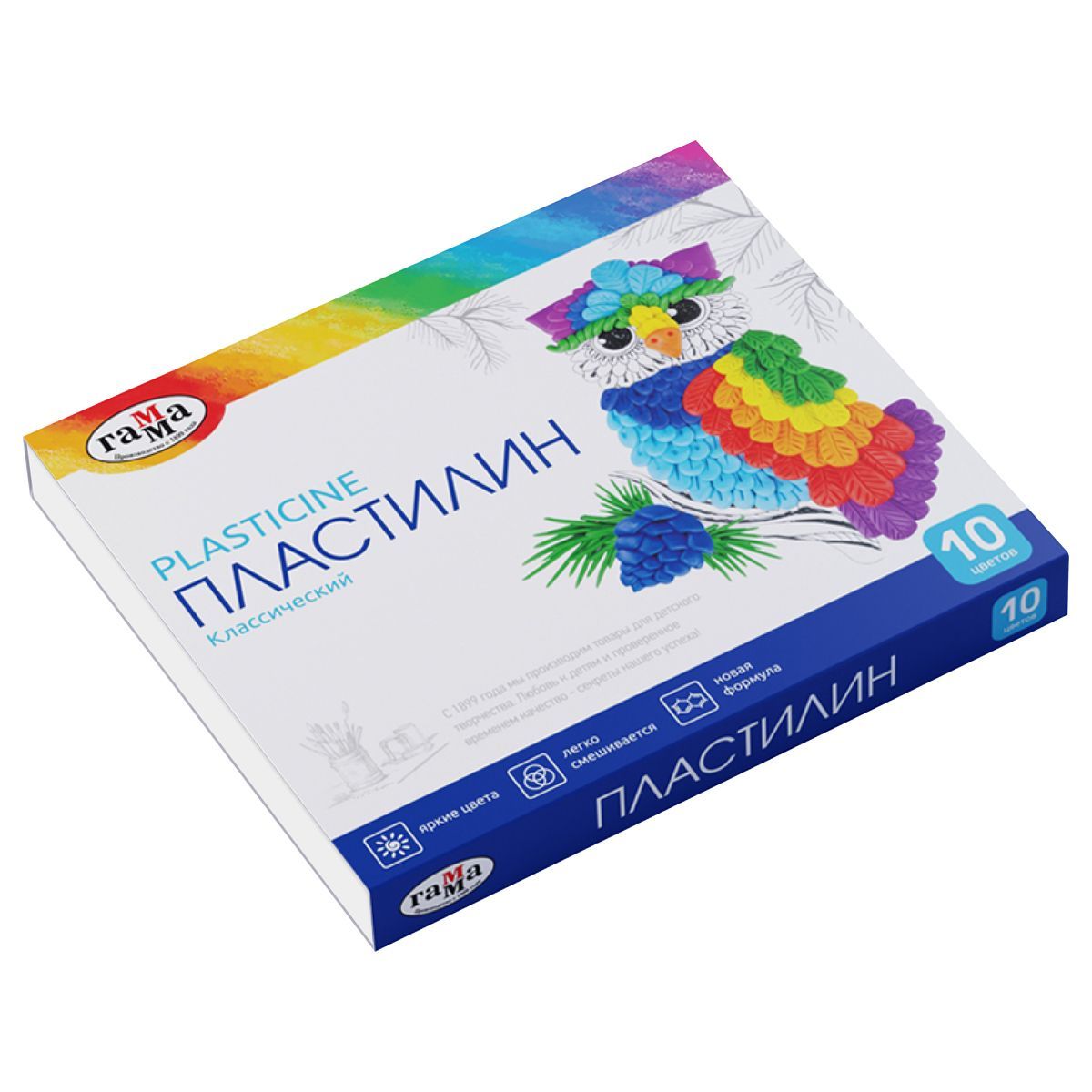 Пластилин Гамма "Классический", 10 цветов, 200г, со стеком, картон. упаковка РОССИЯ Гамма Гамма_детство/школа  ТНВЭД 3407000000