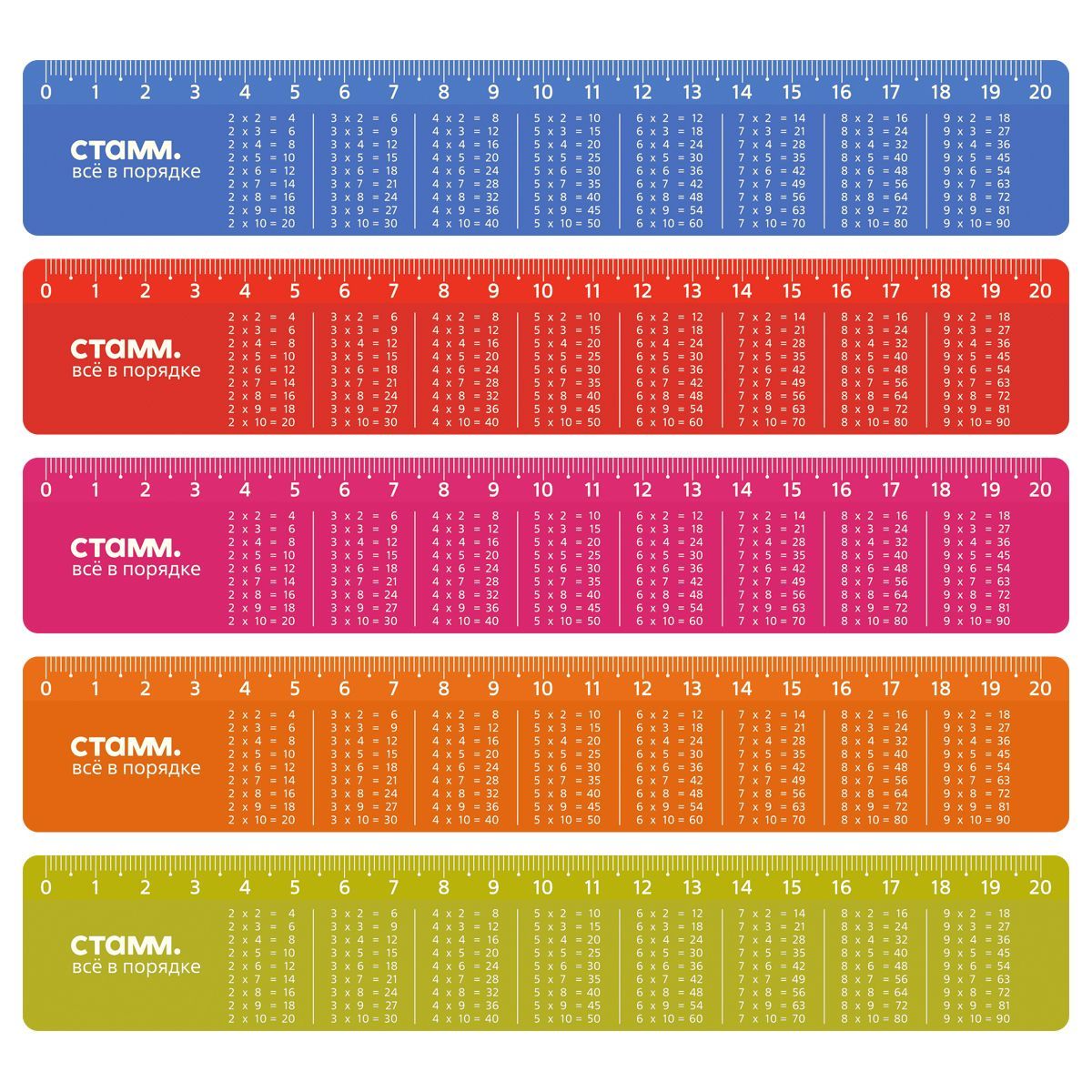 Линейка 20см СТАММ "Таблица умножения", со справочным материалом, пластиковая, перламутровая, ассорти РОССИЯ СТАММ СТАММ  ТНВЭД 9017801000