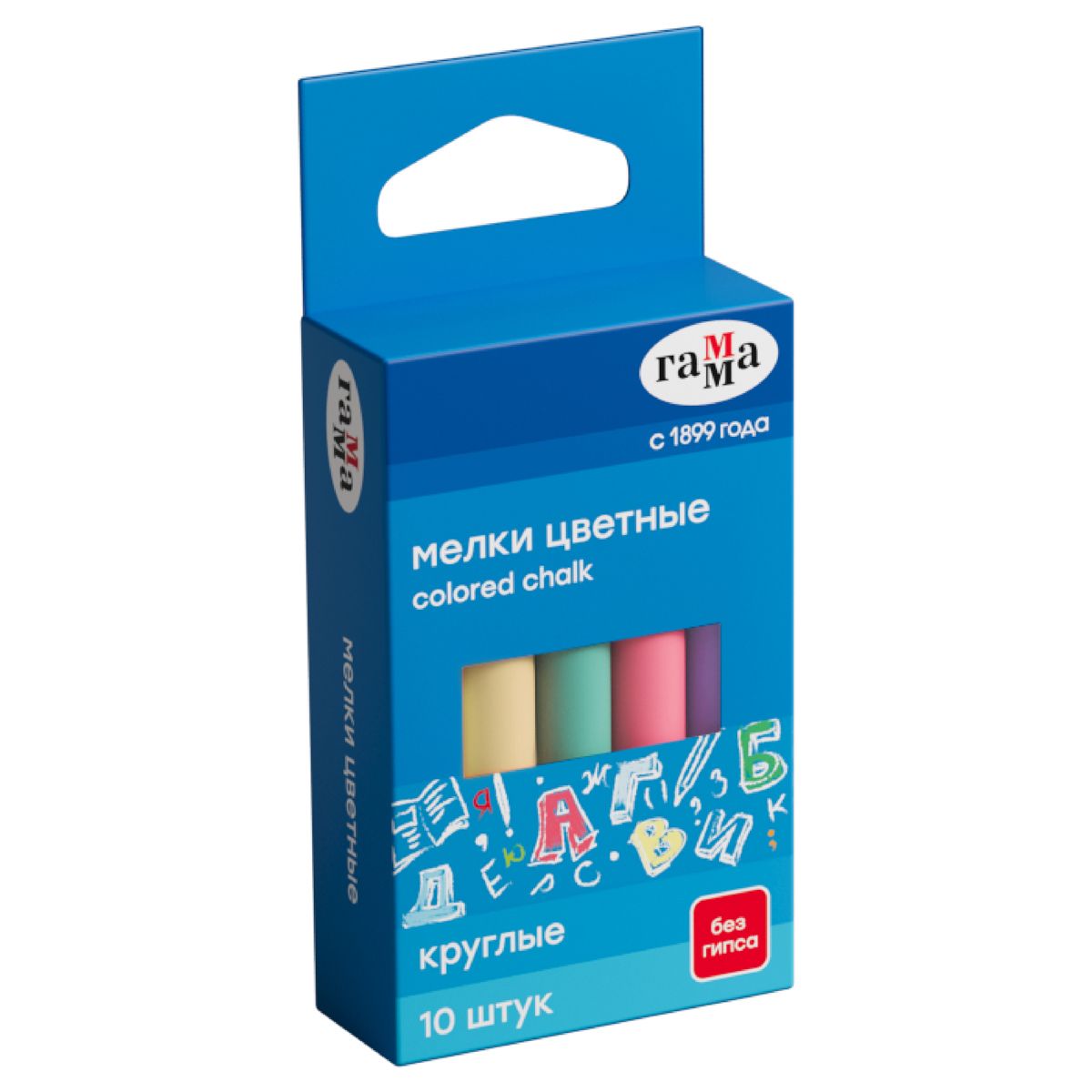 Мелки школьные Гамма, цветные, 10шт., мягкие, круглые, картонная упаковка, европодвес РОССИЯ Гамма Гамма_детство/школа  ТНВЭД 9609909000