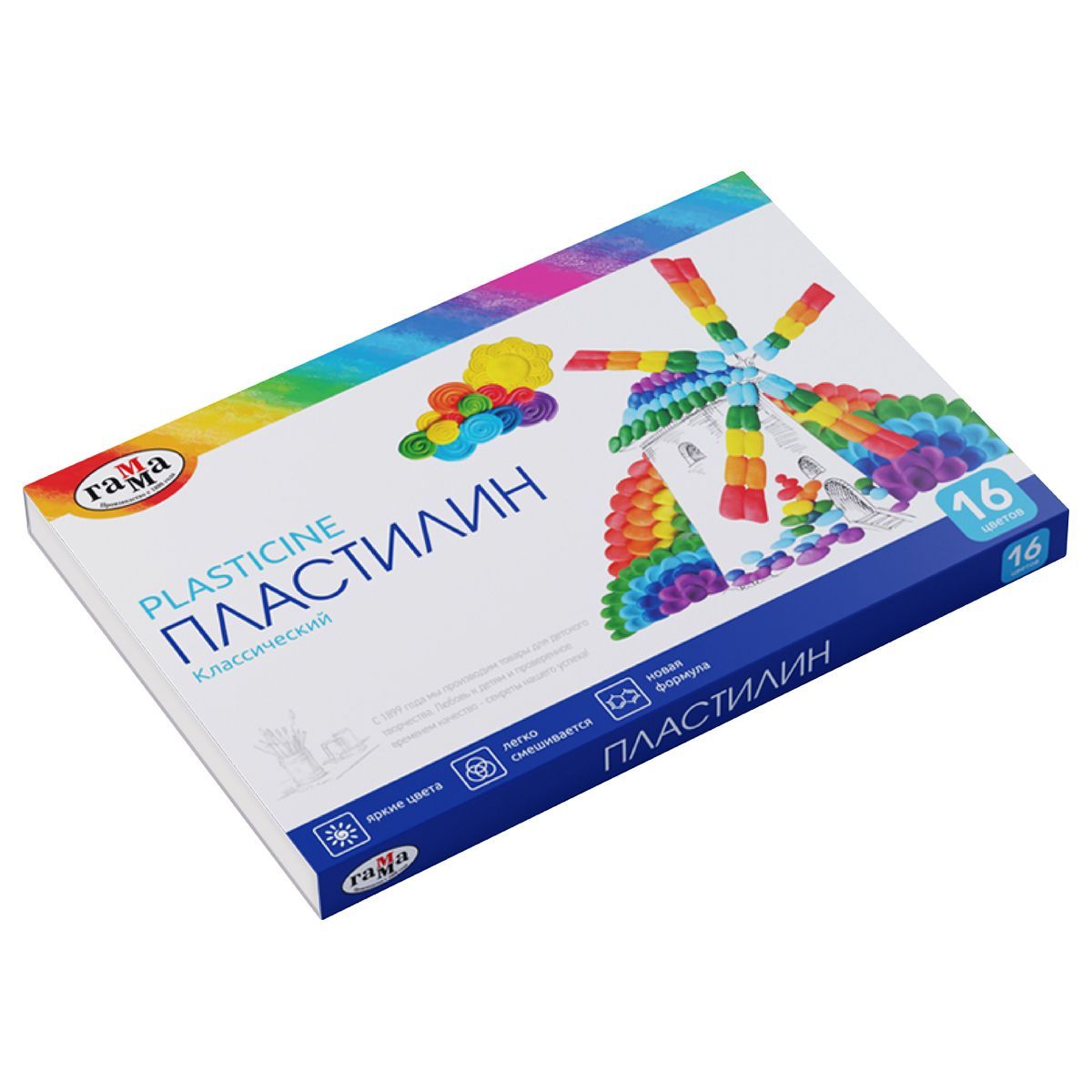 Пластилин Гамма "Классический", 16 цветов, 320г, со стеком, картон. упаковка РОССИЯ Гамма Гамма_детство/школа  ТНВЭД 3407000000