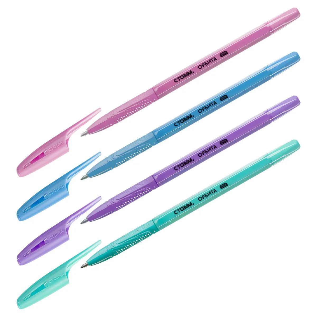 Ручка шариковая СТАММ "Орбита 100" синяя, 0,7мм, пастельный микс, ассорти РОССИЯ СТАММ СТАММ  ТНВЭД 9608101000